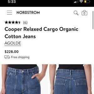 AGOLDE Cooper Cargo Jeans Denim Women’s Size 28 *NWT* Regulation Wash